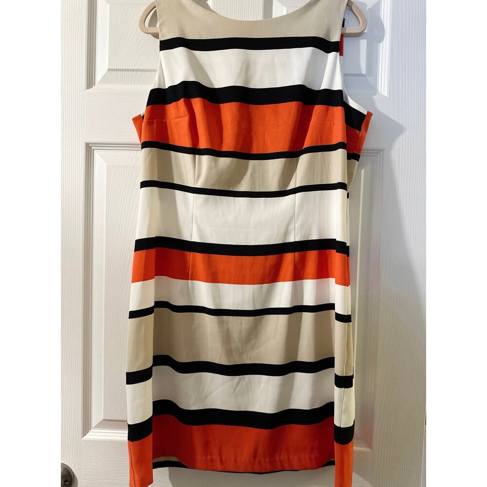 Curvy Plus Women Dress Size 18 Orange Tan Black Colorblock Striped Sleeveless